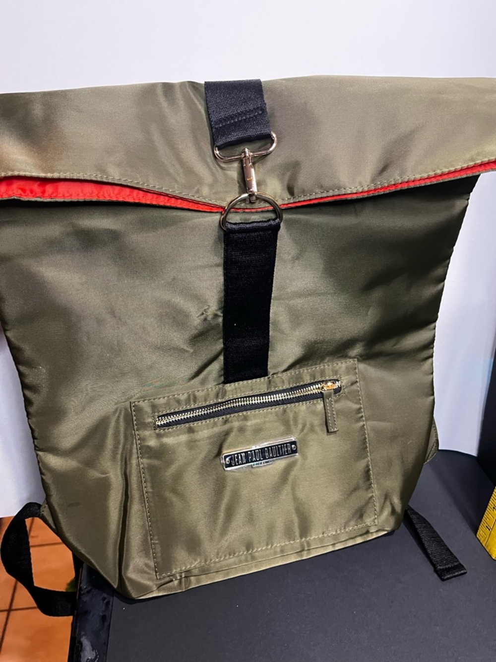 Jean Paul Gaultier Olive Green Backpack with Red Trim